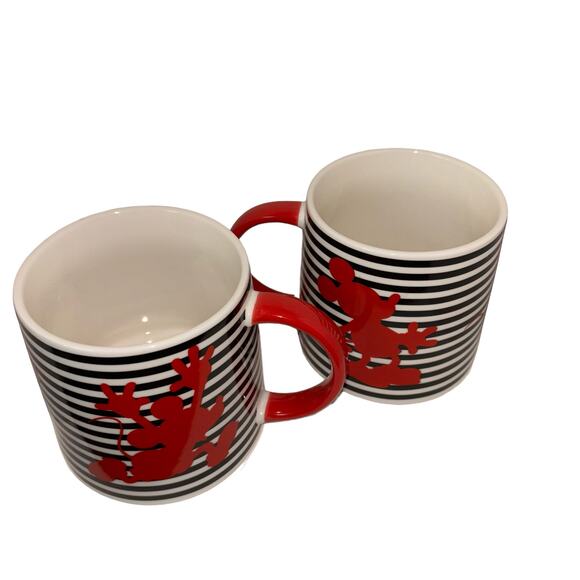 Pair Disney Mickey Mouse Mug Large 28 oz Red Black Striped - Picture 2 of 6
